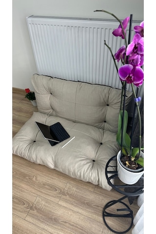Modern Style Home Kalorifer Önü Yer & Palet Minderi 2'li Takım Krem