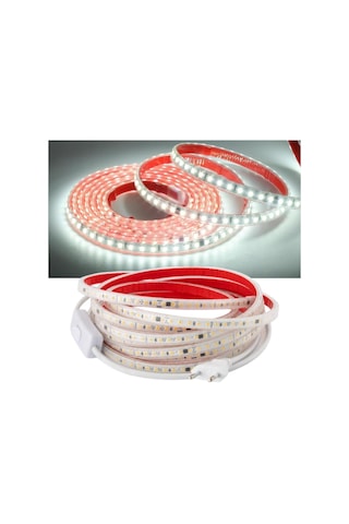 Sb-6508 Led Şerit, Beyaz Ve Gün Işığı Şerit Led Işık 120 Led, Silikonlu 10 Cm Kesilebilir, Aç Kapat Butonlu Fişli, Tak Çalıştır Gizli Tavan Işık Bandı Mutfak Tezgah Beyaz, 5 Metre