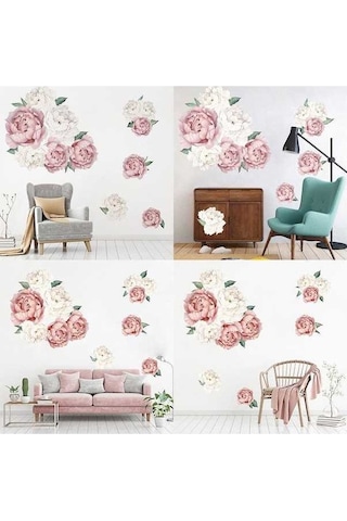 Dancemonkey Kendiliğinden Yapışan Pembe Şakayık Çiçek Duvar Stickerı - Su Geçirmez & Çıkarılabilir Koyu Pembe Koyu Pembe
