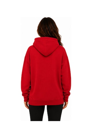 Herkesemoda Renkli Kurdeleler Baskılı Kapüşonlu 2 İplik Şardonlu Sweatshirt Kırmızı