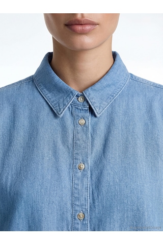 Lcw Eco İndigo Gömlek Yaka Oversize Kadın Jean Tunik