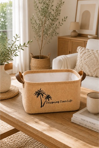 Jüt Kumaş Düzenleyici Sepet 24x17x14 Cm Açık Ağızlı Organizer Sepeti Raf Dolap Banyo Düzenleyici Doğal