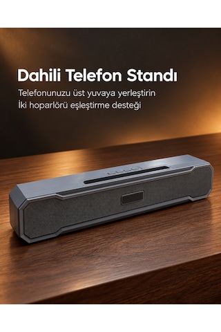 Köşeleri Eğimli Bar Tipi Tasarıma Sahip Şarj Edilebilir Masaüstü Bluetooth Hoparlör