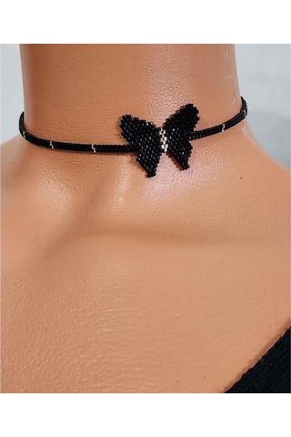 Harmel Jewelry Miyuki Siyah Kelebek Choker Kolye Siyah