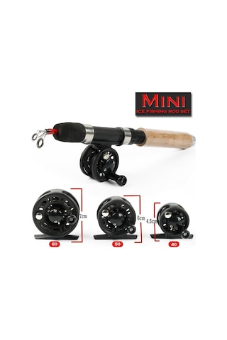 Kış Balıkçılığı İçin Buz Olta Ve Makara Seti Buzda Balıkçılık Sentetik Ahşap Saplı Olta Takımı Rod & 40 Reel