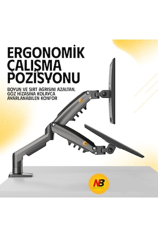 North Bayou Nb-f160 Çift Kollu Amortisörlü Monitör Standı 17"-27" / 2-9 Kg - 360 Hareketli Profesyonel Masa Askı Aparatı