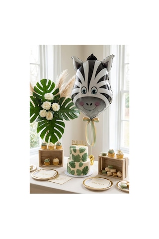 Safari Zebra Kafa Folyo Balon 28x46 Cm Safari Temalı Çocuk Doğum Günü Parti Süsü Çok Renkli