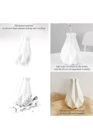 Çiçekler İçin Plastik Vazo Kırılmaz Beyaz Çiçek Vazosu Geometrik Vazo Seramik Görünümlü Ev Dekorasyonu İçin Plastik Vazo Beyaz