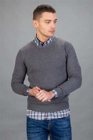 Tudors Slim Fit Dar Kesim Bisiklet Yaka Petek Desenli Erkek Kazak-15154 Gri