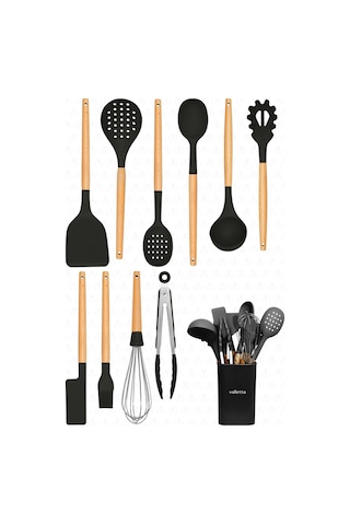 Valletta Matis Standlı 11 Parça Servis Seti Slikon Siyah