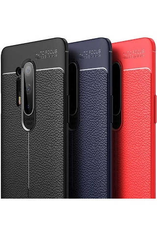 Noktaks - One Plus 8 Pro Uyumlu Kılıf Deri Dikiş Görünümlü Niss Karbon Silikon Kapak - Lacivert - T16128