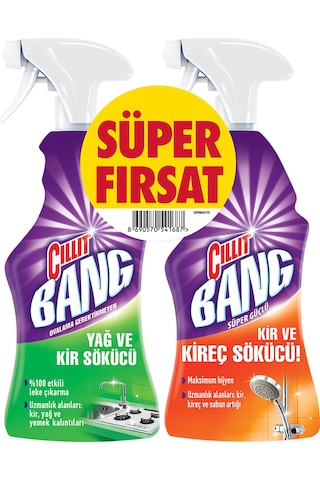 Cillit Bang Yağ ve Kir Sökücü Sprey 750 ML + Kir ve Kireç Sökücü Sprey 750 ML