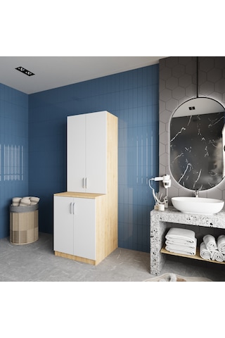 Aspen Çamaşır Ve Kurutma Makinesi Dolabı Banyo Dolabı Meşe Beyaz Beyaz - Meşe