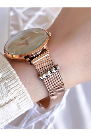 Ferro Hasır Kordonlu Rose Gold Kararmaz Renk Atmaz 3 Atm Özel Tasarım Kadın Kol Saati Bf21087cwt-c