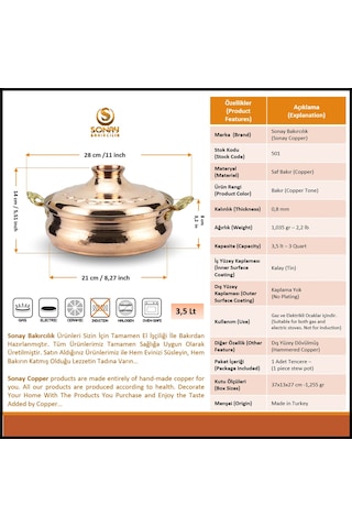 El Dövmesi Derin Karnıyarık Bakır Tencere 21 CM