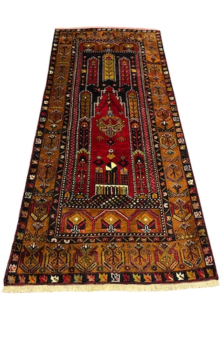 El Dokuma Yahyalı Halısı Büyük Seccade Namazlık 123x265 Kök Boya