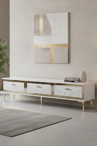 Tsa1802bg Tuna Tv Sehpası Beyaz-gold 180cm Beyaz - Altın