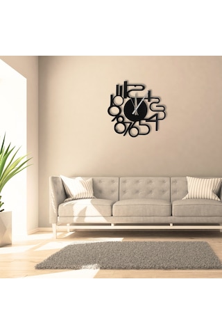 Ev, Ofis Ve Kafe Dekoru Için Sessiz Duvar Saati 40 Cm Siyah Met Siyah