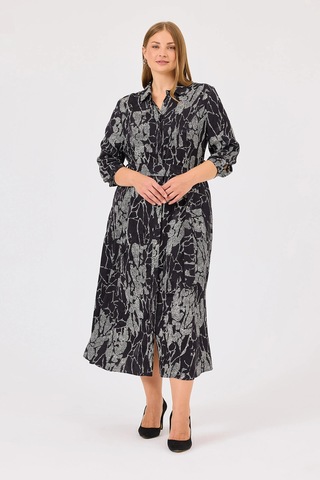 Galaxi Kadın Büyük Beden Desenli Cep Detaylı Elbise 4015 Siyah Siyah