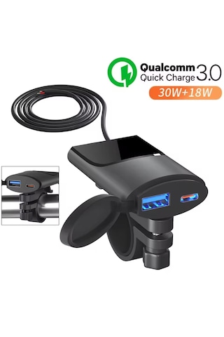 Motosiklet Type C Ve Usb Soketli Hızlı Şarj 0