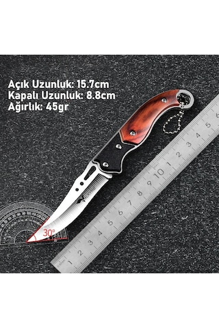 Valkyrie Paslanmaz Çelik Mini Katlanır Kamp Bıçak Kavisli Keskin Kamp Bıçak, Plastik Tutma, Anahtarlık Halkalı Kahverengi