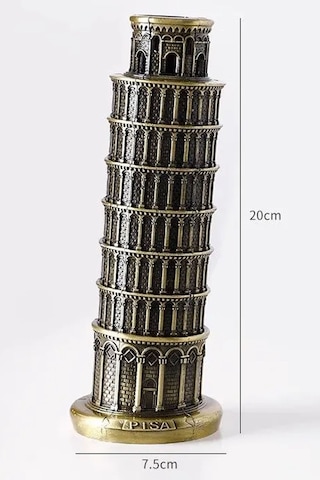 Pısa Kulesi Eskitme Retro Vıntage Heykel Biblo Metalik Masa Üstü Pısa Kulesi Temalı Obje 20 Cm