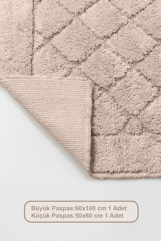 Elart Frio Banyo Halısı Paspas Takımı Pamuklu 2 Adet 60x100 Cm Bej Bej
