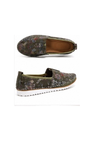 N Napa Shoe Np.108.fç.yeşil.sneaker Napa Shoe Kadın Hakiki Deri Günlük Comfort Ayakkabı Çiçek Desenli Haki
