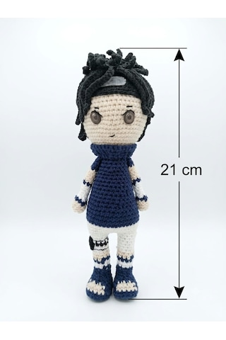 Sasuke Uchiha Amigurumi Örgü Oyuncak - Anime Hediyelik Figür 21 Cm Mavi