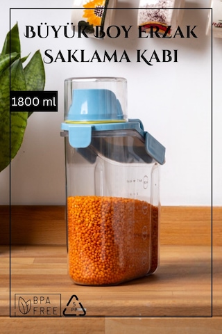 Contalı Sızdırmaz Erzak Saklama Kabı / 1800 Ml / Mavi - Tekli Mavi