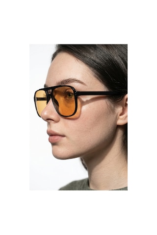 Horızon Siyah Çerçeve Geometrik Aviator Güneş Gözlüğü Turuncu Lens Unisex Uv400 88137726