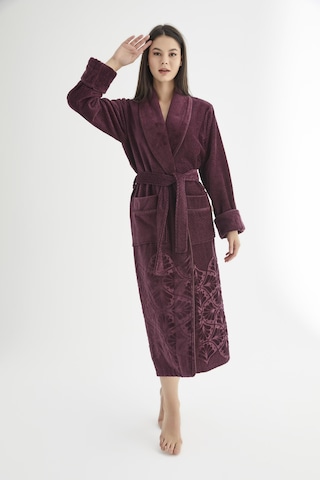 Şalyaka Jakarlı %100 Cotton Bayan Bornozu Bordo