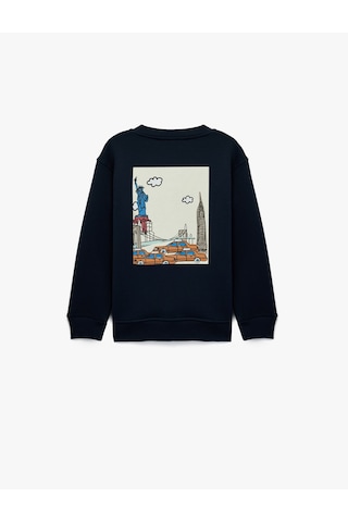 Koton Uzun Kollu Baskılı Bisiklet Yaka Pamuklu Şardonlu Sweatshirt Lacivert 6wkb10597tk