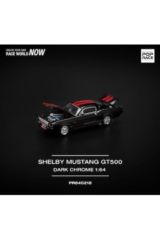 Pop Race Shelby Mustang Gt500 Dark Chrome With Red Stripes 1/64 Siyah 218