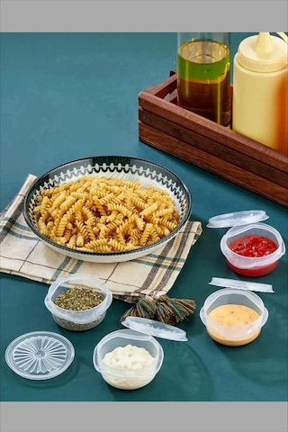 9 Lu Yelpaze Kapaklı Şeffaf Mini Sosluk - Ketçap Mayonez Kabı- Kahve Yanı Şeker Lokumluk Çok Renkli