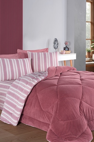Uyku Seti Wellsoft Yorganlı Pofuduk 3 Parça Tek Kişilik Soft Line Bordo Bordo