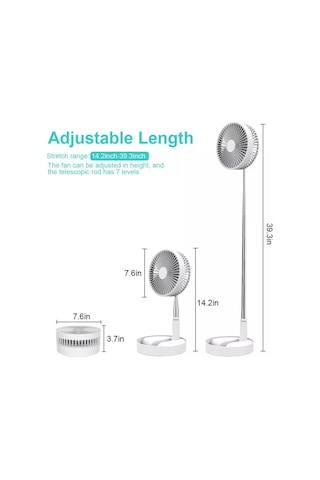 Yaozixa Masaüstü/serbest Duran Genişletilebilir Katlanabilir Fan - 4 Hız Seviyesi - Siyah 30-40db, 5-12 Saat Kullanım Süresi