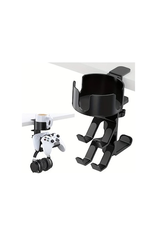 Xuweiwei Kwtoul Siyah Alüminyum Oyun Kumandası Tutucu 3ü 1 Arada Masa Bardak Tutucu 360 Derece Dönüşlü Kulaklık Standı Evrensel Uyumlu Siyah