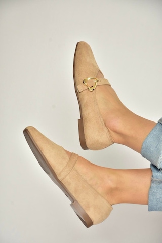 Fox Shoes Y726632602 Ten Süet Kalp Toka Detaylı Kadın Babet Ten