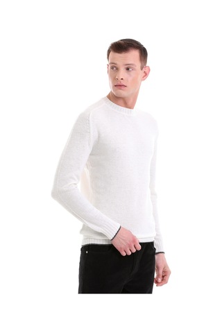 Hatemoğlu Ekru Regular Fit Düz Bisiklet Yaka Yünlü Casual Triko Kazak 3412 Ekru