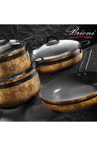 Brioni Royal Stone 7 Parça Granit Tencere Seti Siyah