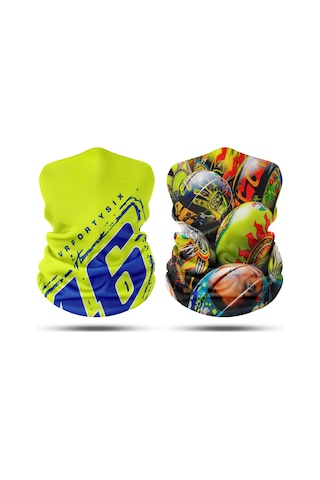 Dair Rossi Kask Desenli 2'li Set Boyunluk Bandana Outdoor Balaklava Yüz Maskesi Kafa Bandı