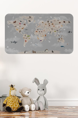 Eğitici Dünya Haritası Dünya Atlası Çocuk Ve Bebek Odası Duvar Sticker-60x105-3793 - Renkli Çok Renkli