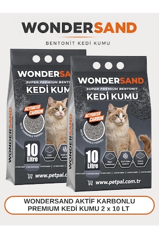 Wondersand Aktif Karbon Süper Premium Bentonit Kedi Kumu 2 x 10 L