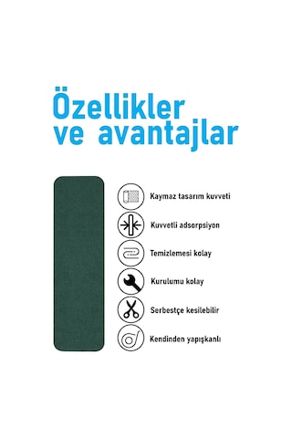 Halifleks Yapışkan Tabanlı Merdiven Basamak Paspası Rip Halı Kaymaz Tabanlı - Yeşil Null