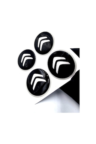 Damla Sticker Siyah Tasarım Citroen Jant Göbeği 5.5cm Uyumlu 4 Adet