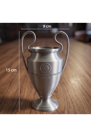 Futbol Severlere Özel Şampiyonlar Ligi Kupası Dekoratif Obje - Gümüş Renk Koleksiyonluk 15x15x9cm