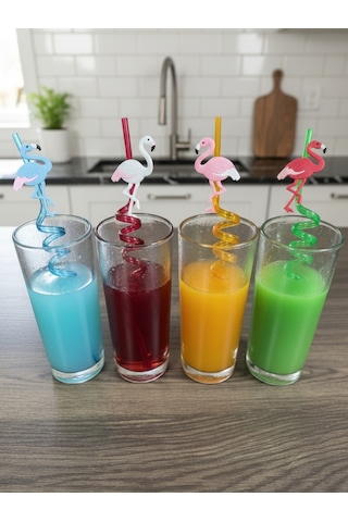 Mucit Home Sevimli Renkli Emojili Pipet- Kokteyl Ev Dekorasyon Renkli Pipet 4 Lü Figürlü Parti Doğum Günü
