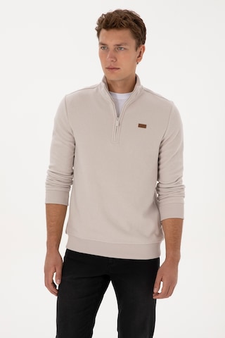 U.S. Polo Assn. Erkek Regular Fit Yarım Fermuarlı Taş Basic Sweatshirt 50313802-VR049