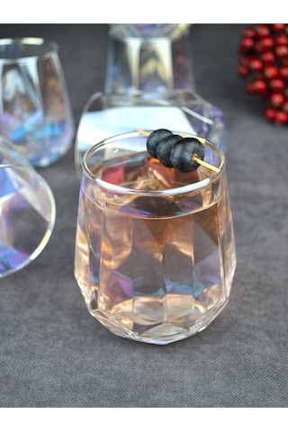 4'lü Hologramlı Cam Bardak Meşrubat Su Bardağı 330 Ml - Dıamond Renkli